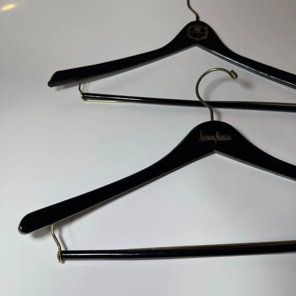 Neiman Marcus Oxxford Clothes Vintage Wooden Suit Hangers Lot of 2 Black Gold